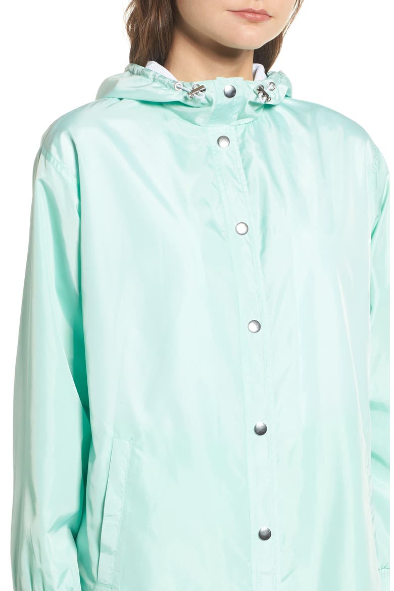 Longline Hooded Windbreaker, Alternate, color, GREEN LILY
