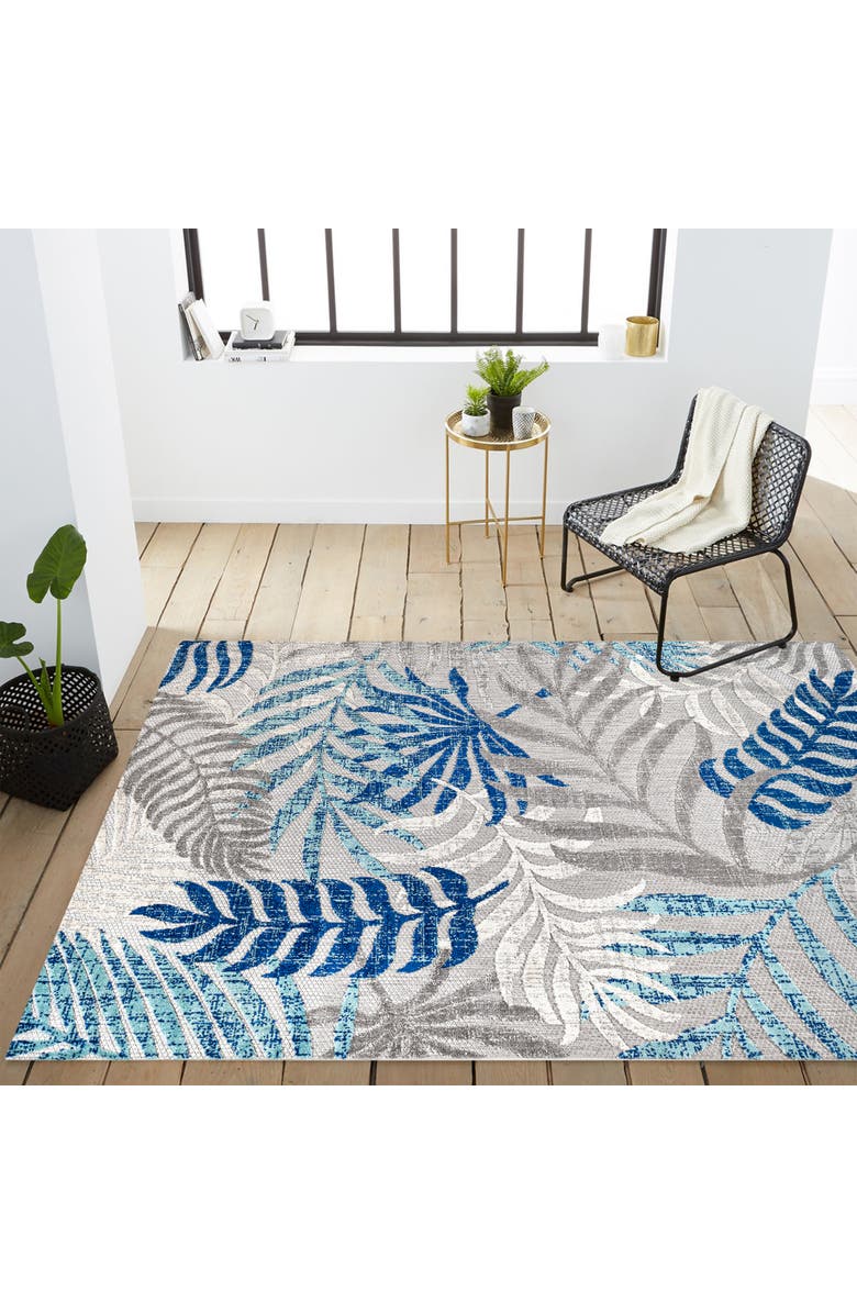 JONATHAN Y Tropics Palm Leaves Indoor/Outdoor Area Rug, Alternate, color, Gray/Blue
