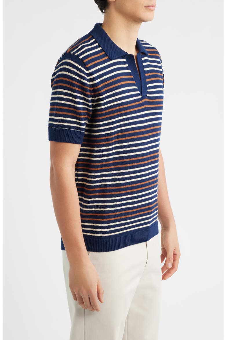 Douglas Stripe Johnny Collar Polo, Alternate, color, NAVY