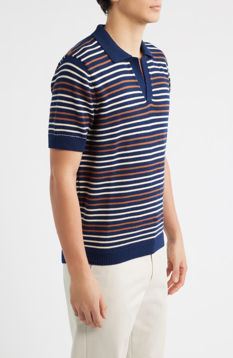 Percival Douglas Stripe Johnny Collar Polo, Alternate, color, Navy