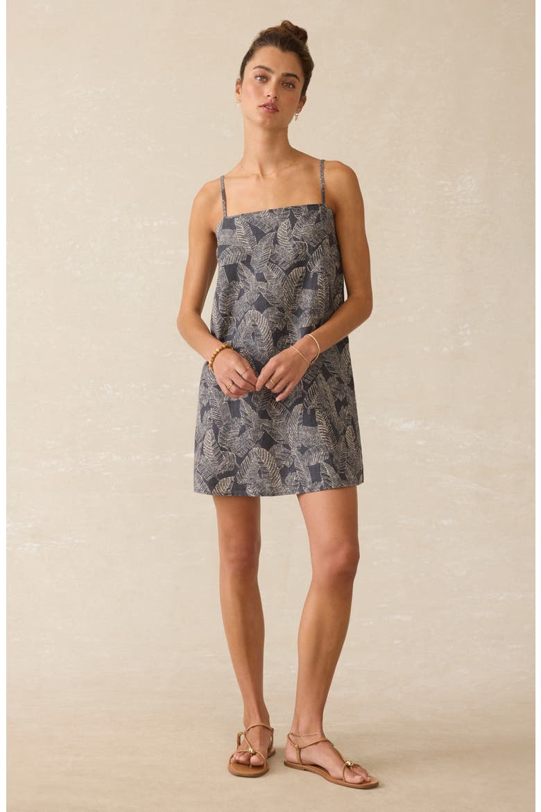Byron Bay Linen Mini Sundress, Alternate, color, CHARCOAL BANANA LEAF