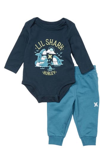 Hurley Lil' Shark Bodysuit & Joggers Set In Blue