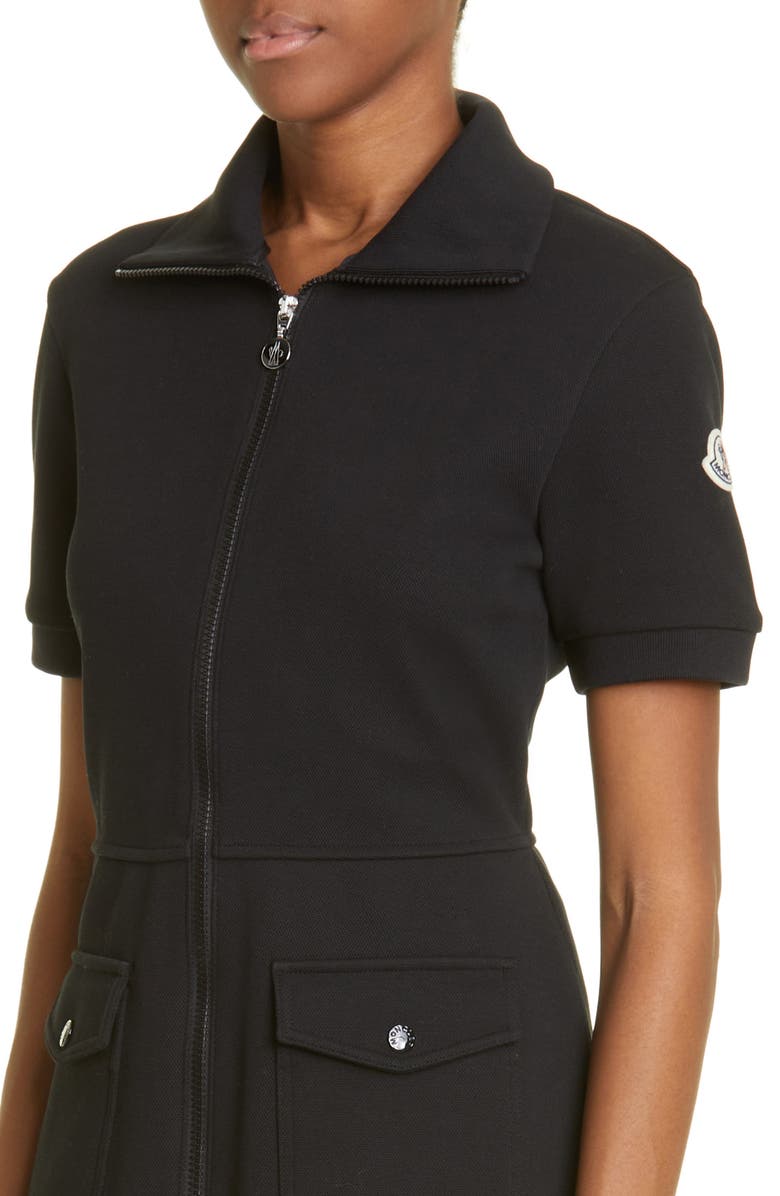 Moncler Zip Front Cotton Blend Piqué Dress, Alternate, color, 