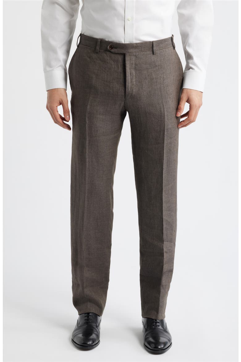 Siena Regular Fit Flat Front Linen Suit Pants, Main, color, BROWN
