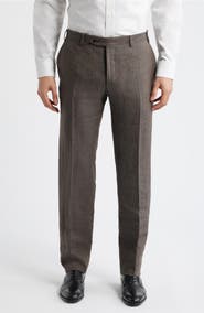 Canali Siena Regular Fit Flat Front Linen Suit Pants