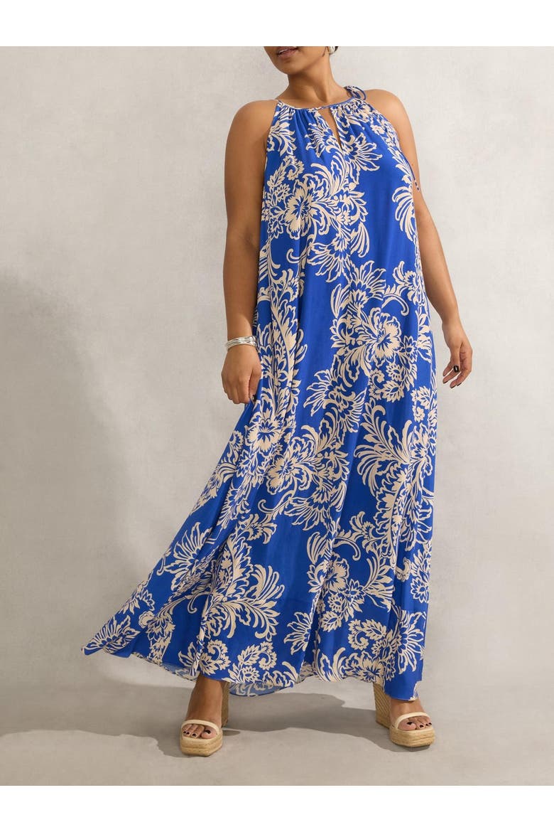 Floral Print Halter Neck Maxi Dress, Alternate, color, Blue
