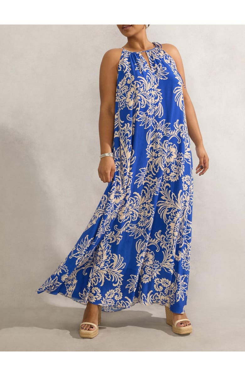 Live Unlimited Floral Print Halter Neck Maxi Dress, Alternate, color, Blue
