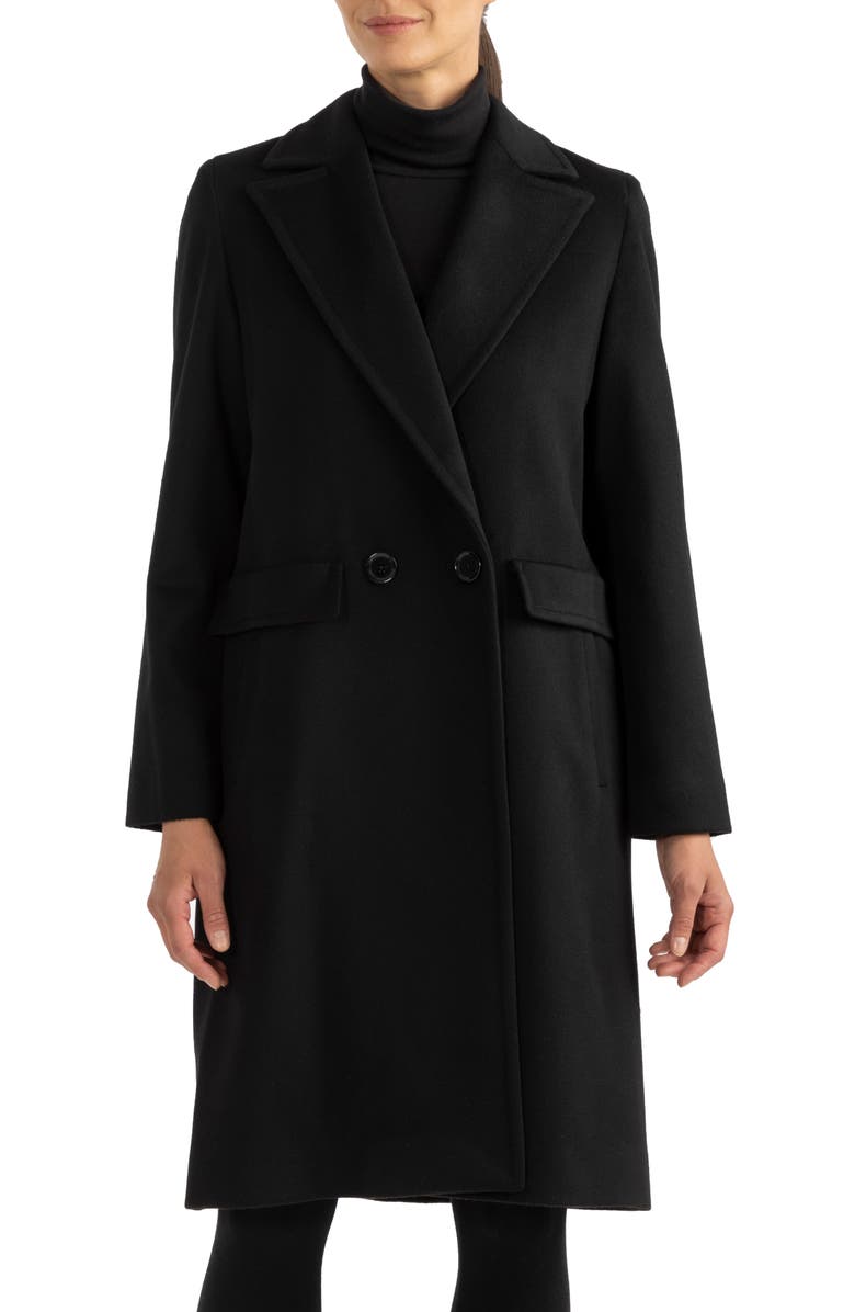Sofia Cashmere Double-Breasted Wool Coat, Main, color, Black