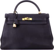 Pre-Owned Hermes Kelly Handbag Black Togo with Gold Hardware 32