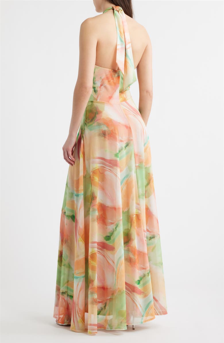 Black Halo Neriah Marble Print Halter Gown, Alternate, color, Marble Melody