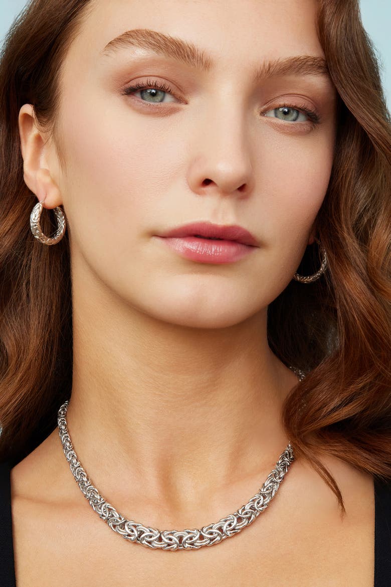 Sterling Silver Byzantine Artisan Graduated Necklace, Alternate, color, Silver
