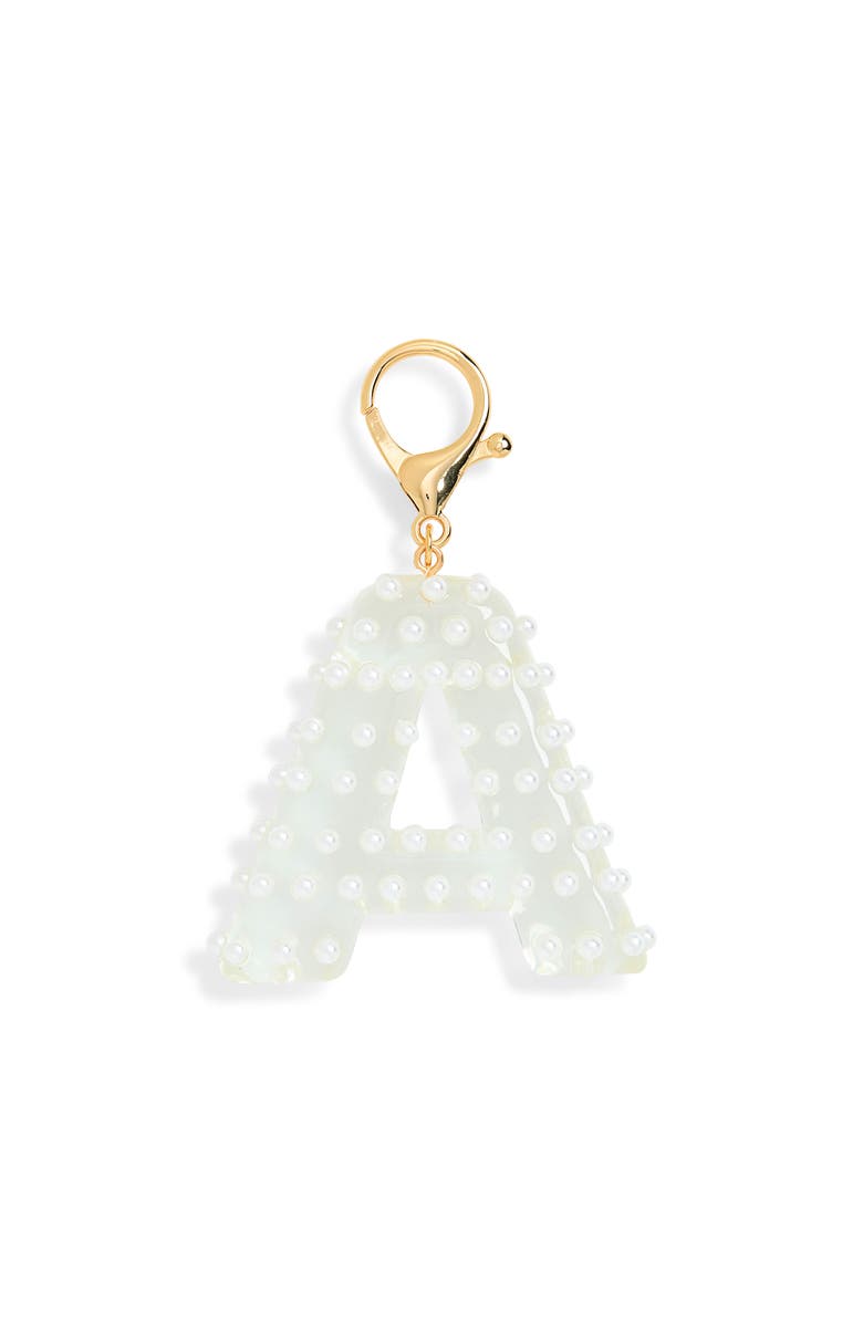 Leith Faux Pearl Initial Bag Charm, Main, color, A- Clear- White- Gold