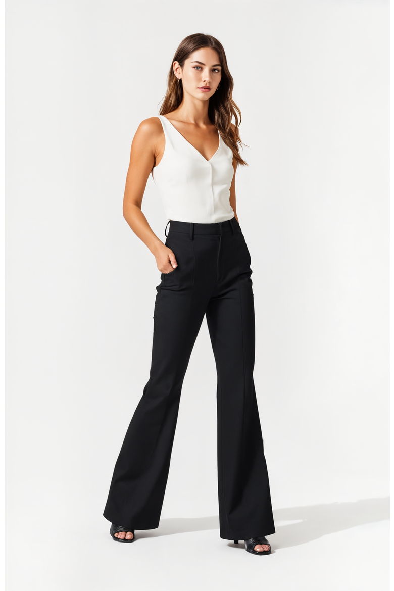 High-Waisted Wide-Leg Trousers with Tailored Fit and Pockets, Alternate, color, Black