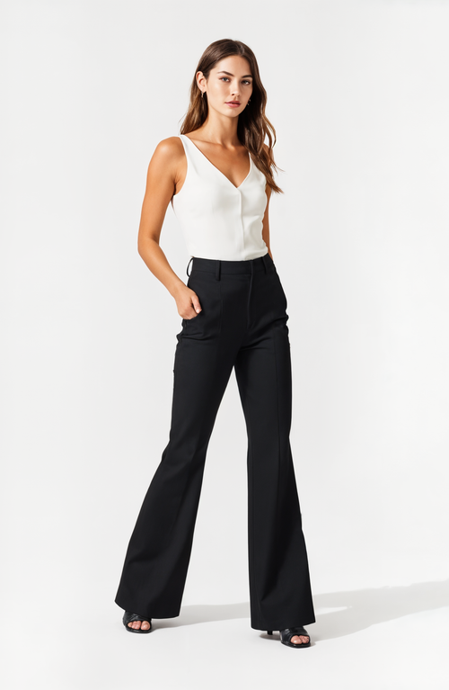 Modenaire High-waisted Wide-leg Trousers With Tailored Fit And Pockets In Black