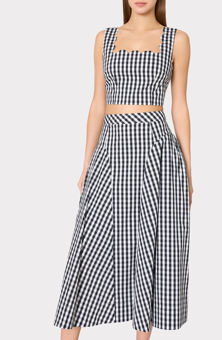 Milly Robin Gingham Midi Skirt, Alternate, color, Black/ White