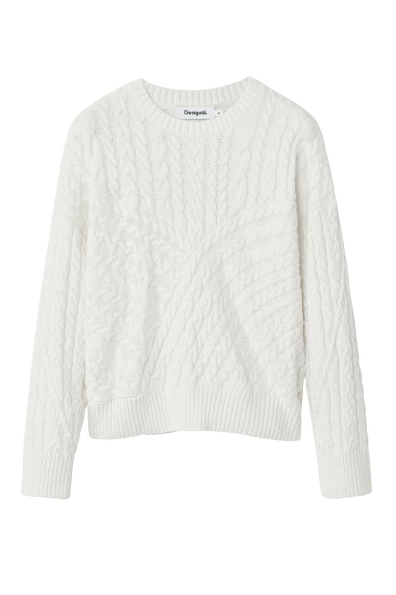 Exeter Cable Crewneck Sweater, Alternate, color, WHITE