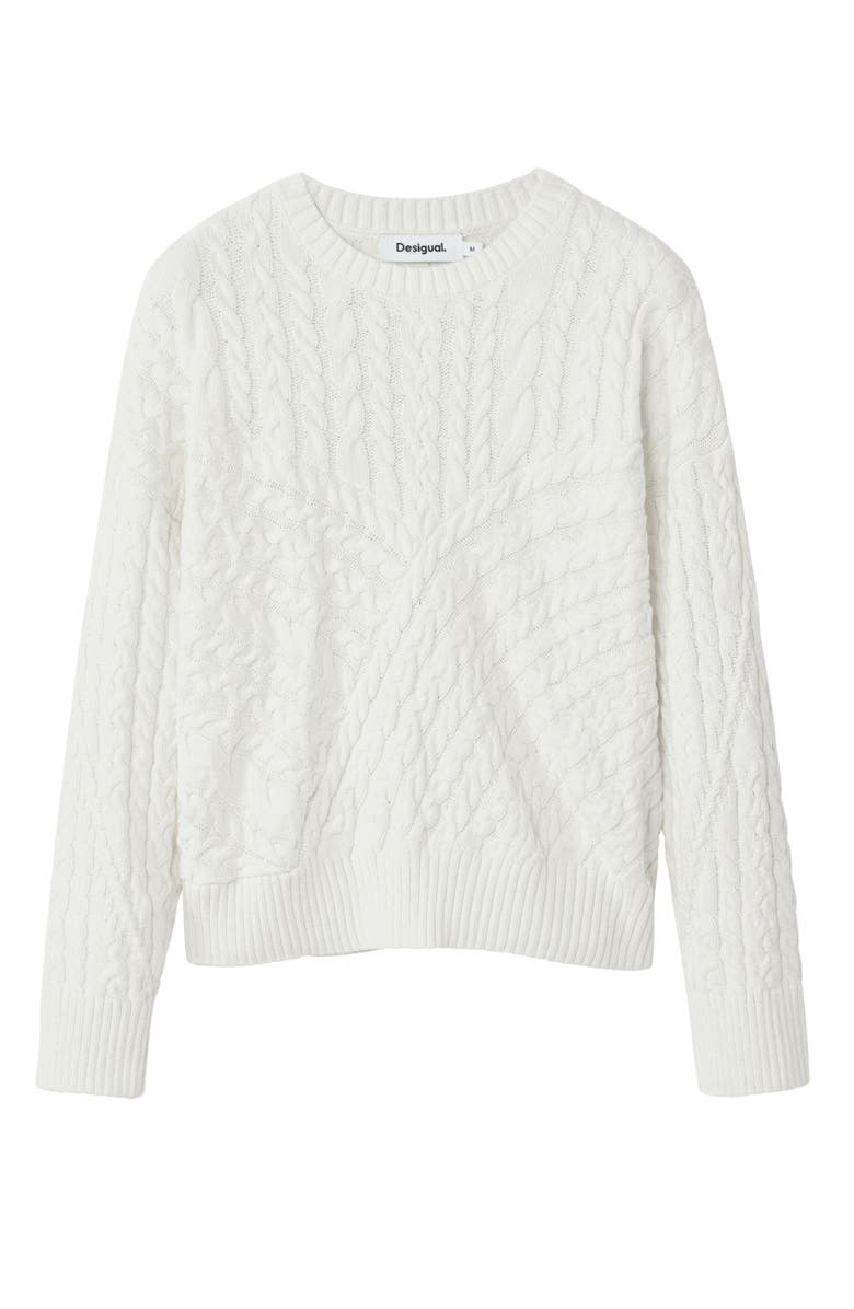 Desigual Exeter Cable Crewneck Sweater, Alternate, color, 