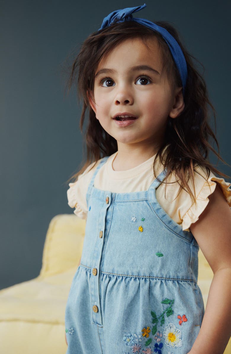 NEXT Kids' Embroidered Denim Romper & Frill Shirt Set, Alternate, color, Blue