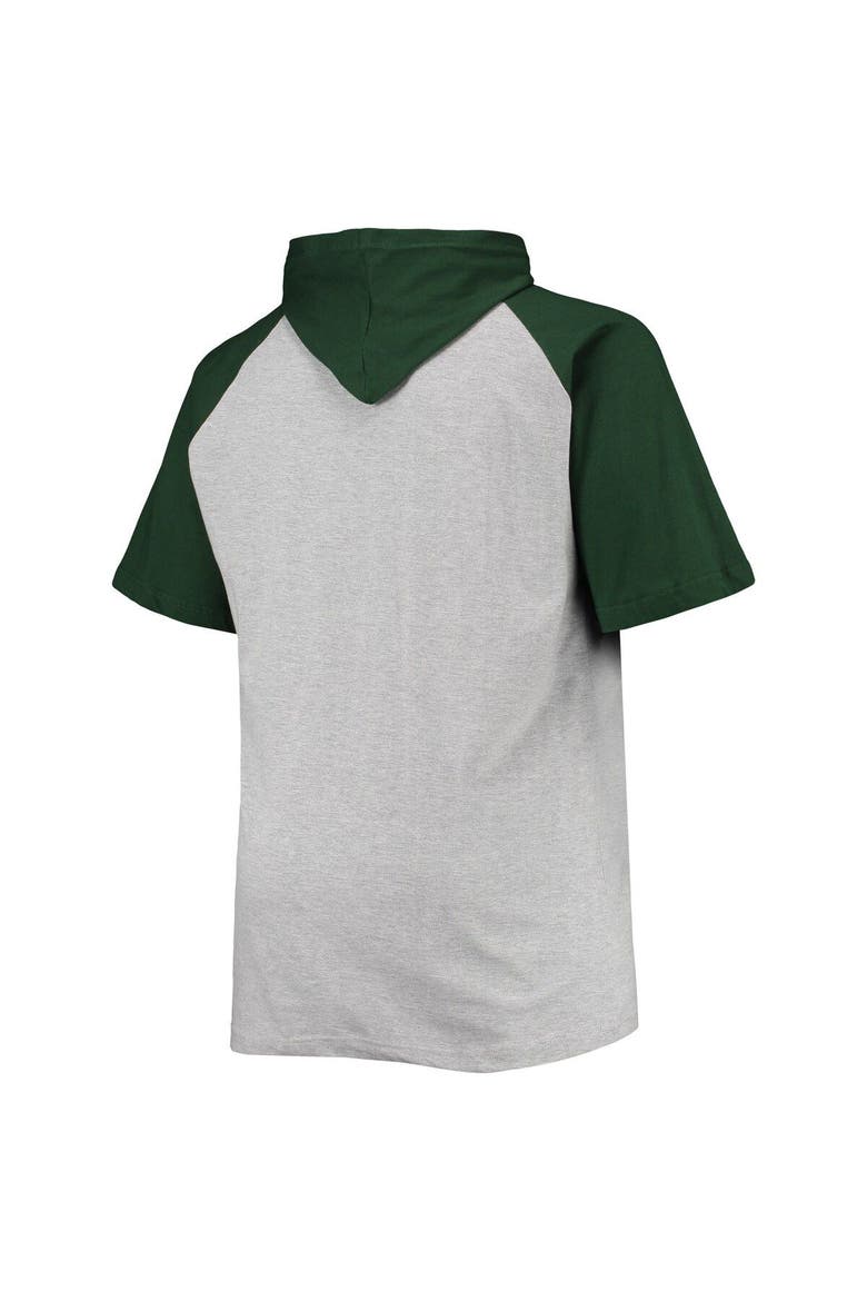 Men's Heathered Gray/Green Green Bay Packers Big & Tall Raglan Short Sleeve Pullover Hoodie, Alternate, color, Heather Gray