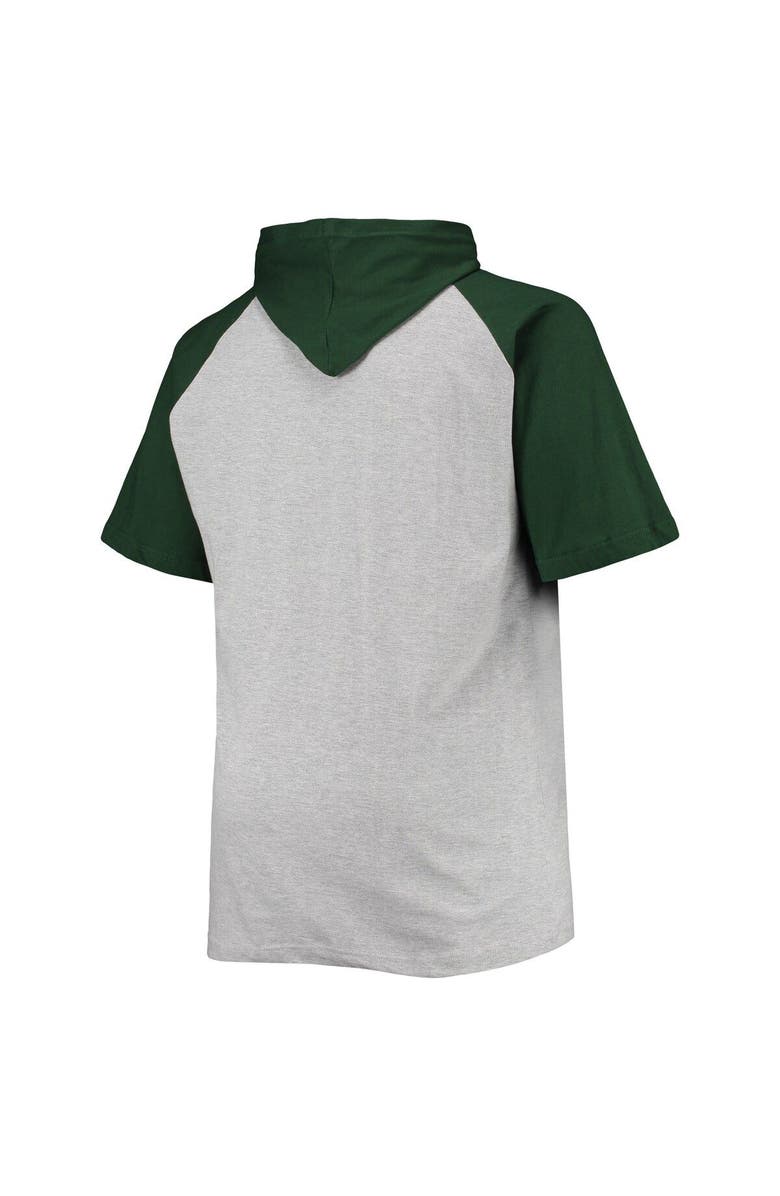 PROFILE Men's Heathered Gray/Green Green Bay Packers Big & Tall Raglan Short Sleeve Pullover Hoodie, Alternate, color, 