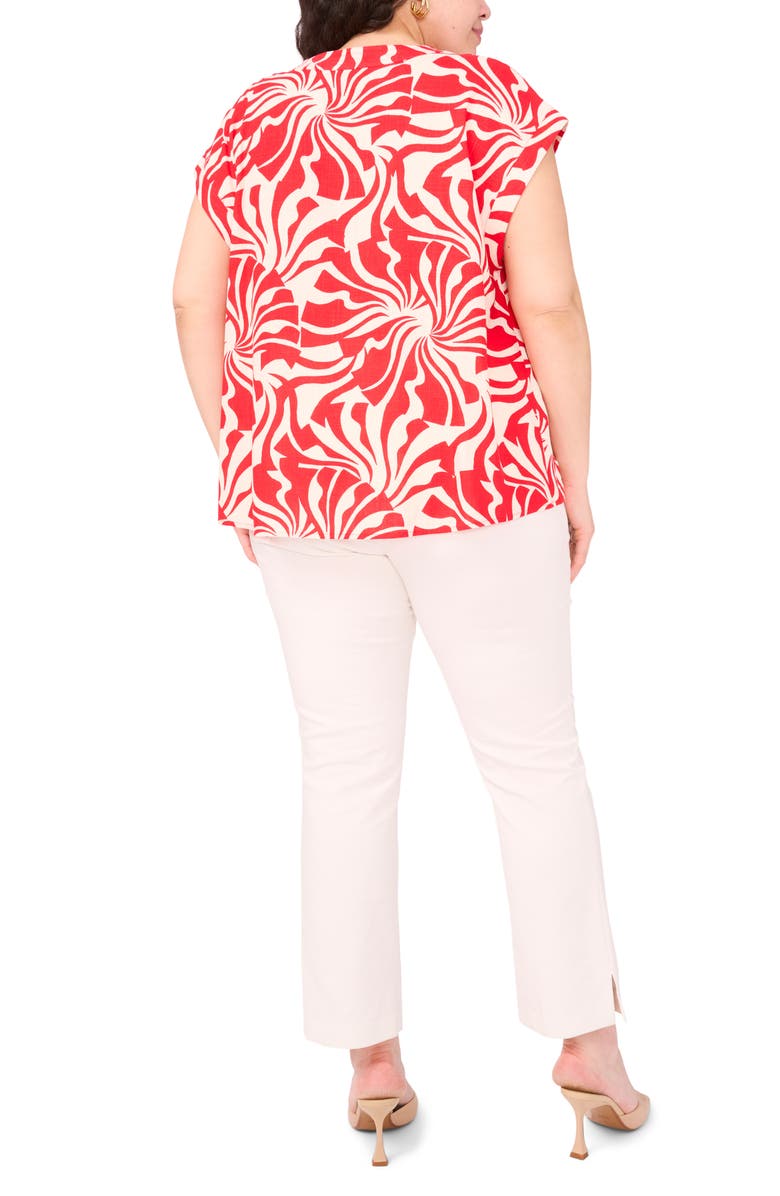 Vince Camuto Split Neck Cap Sleeve Top, Alternate, color, Radiant Red Swirl