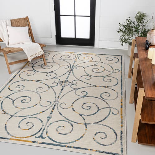 JONATHAN Y JONATHAN Y DANAE CLASSIC COTTAGE FILIGREE SCROLL REVERSIBLE MACHINE-WASHABLE INDOOR/OUTDOOR AREA RUG 