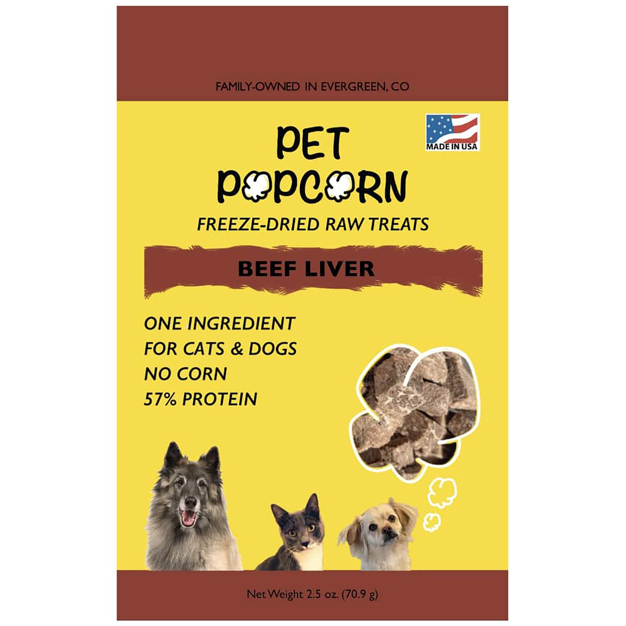 Pet Popcorn Freeze Dried Raw Treats, Beef Liver, 2.5oz Bag, Dog & Cat Snacks in Multicolored 
