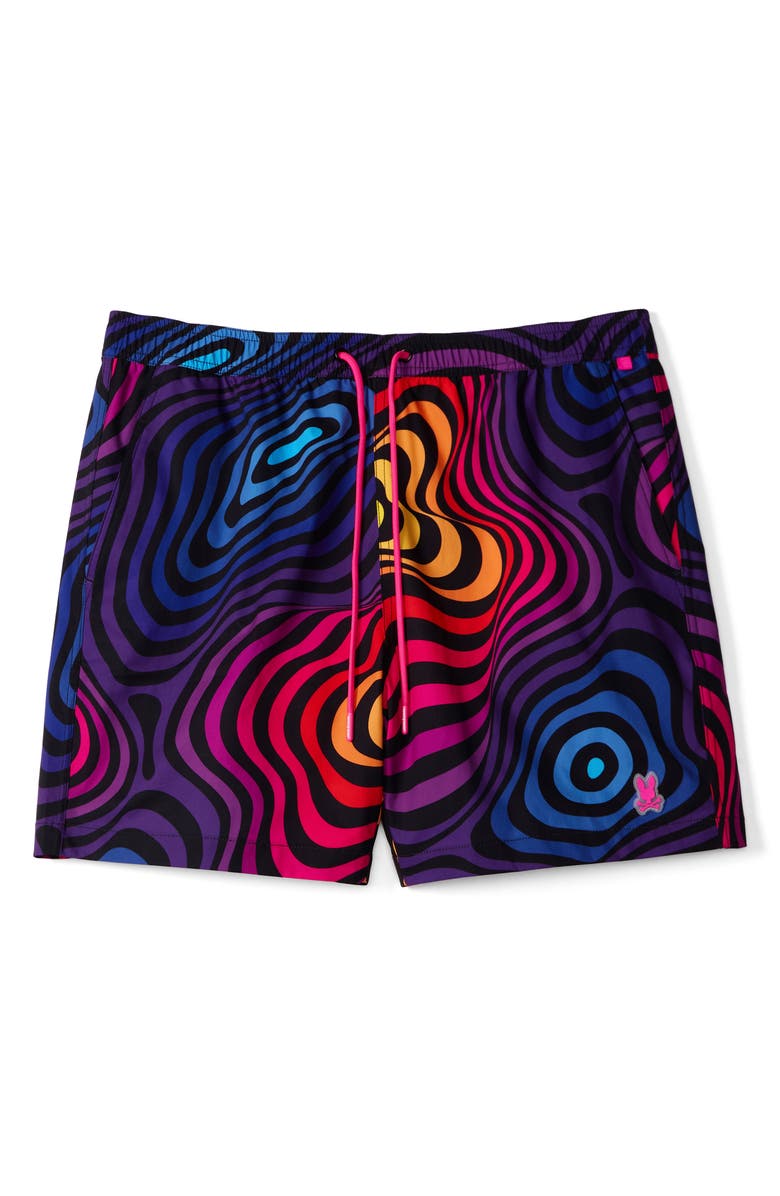 Psycho Bunny Pacific Print Swim Trunks, Alternate, color, 