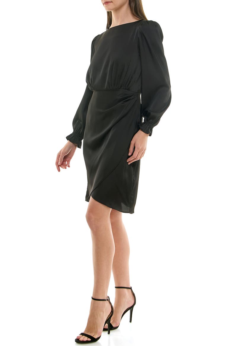 Ruffle Cuff Faux Wrap Minidress, Alternate, color, VERY BLACK