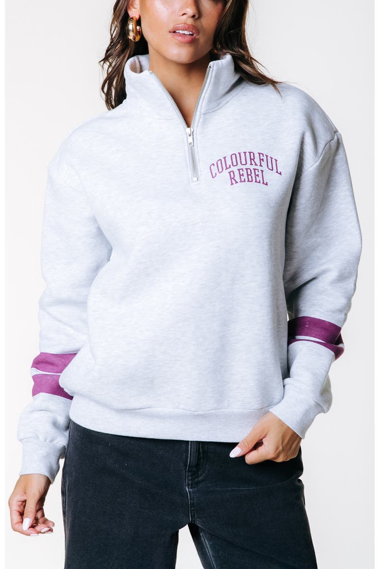 Varsity Logo Relaxed Zip Sweat, Main, color, Light grey melange