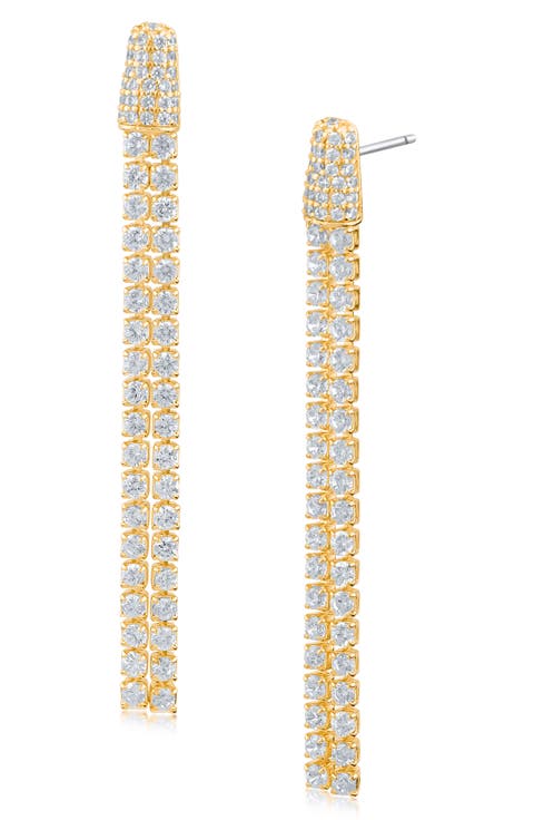 Cubic Zirconia Double Strand Linear Drop Earrings