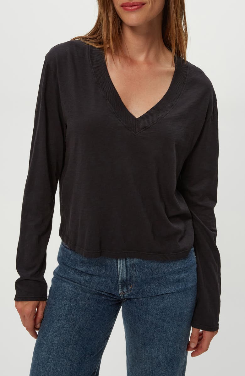 Michael Stars Brea V-Neck Supima Cotton Top, Alternate, color, Black