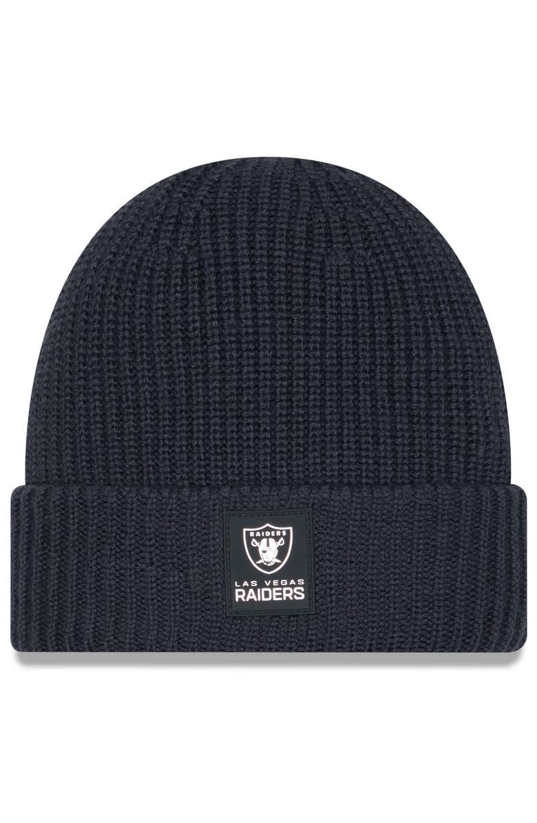 New Era Men's New Era Charcoal Las Vegas Raiders 2025 Sideline Cold Weather Cuffed Knit Hat, Main, color, Charcoal