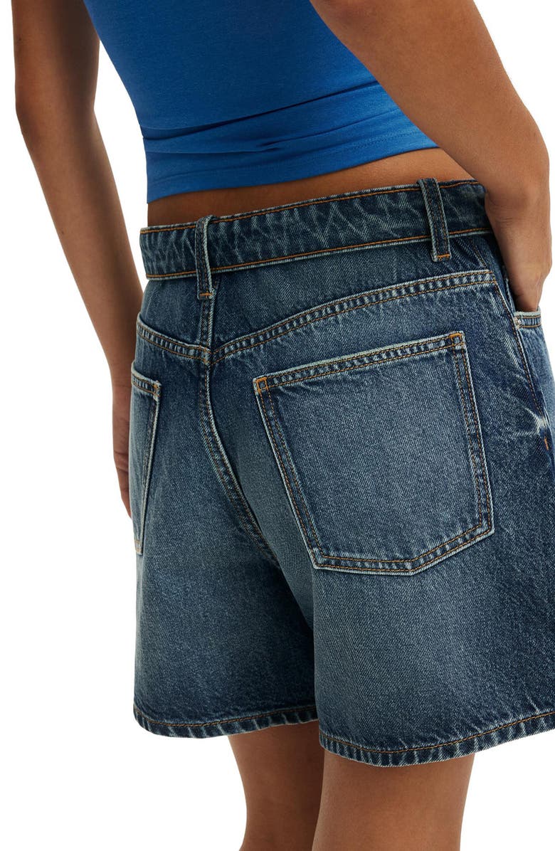 Cotton On '90s High Waisr Denim Shorts, Alternate, color, Virgo Blue Foldover