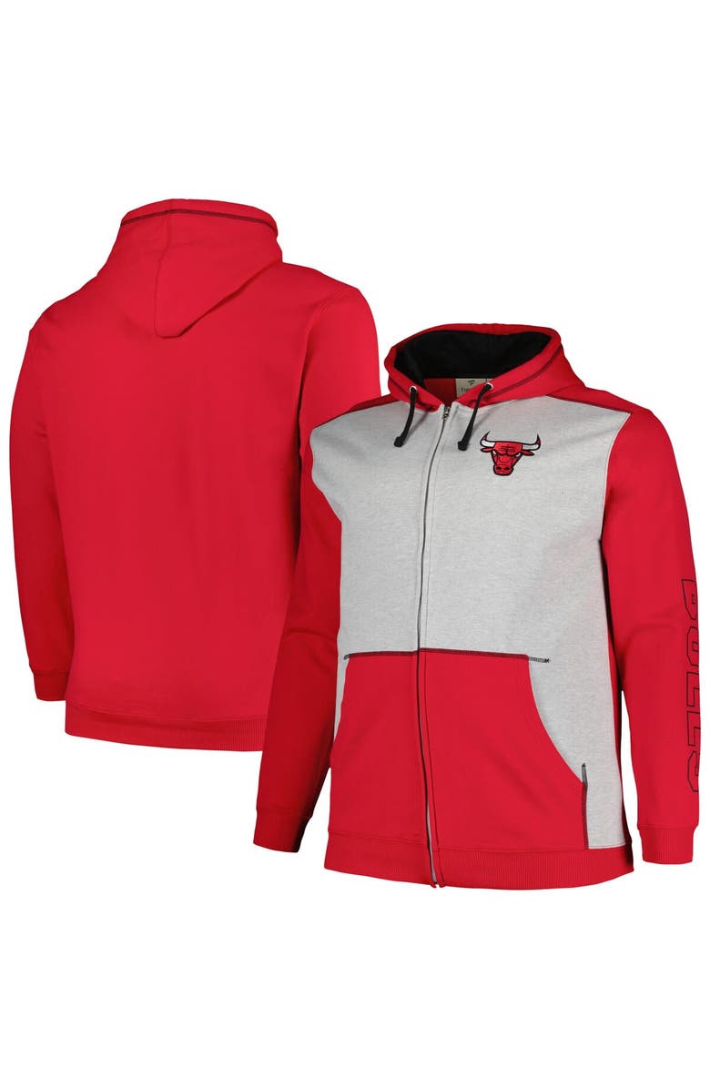 FANATICS Men's Fanatics Branded Red/Heather Gray Chicago Bulls Big & Tall Contrast Pieced Stitched Full-Zip Hoodie, Main, color, Red
