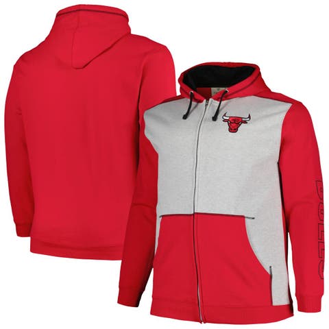Men's Fanatics Branded Red/Heather Gray Chicago Bulls Big & Tall Contrast Pieced Stitched Full-Zip Hoodie