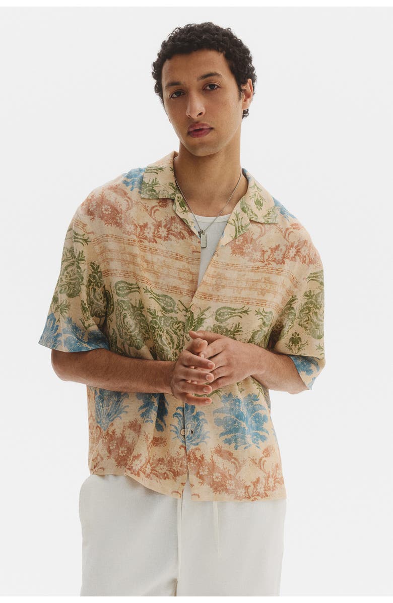 H&M Regular Fit Patterned Resort Shirt, Alternate, color, Dusty Beige/Floral