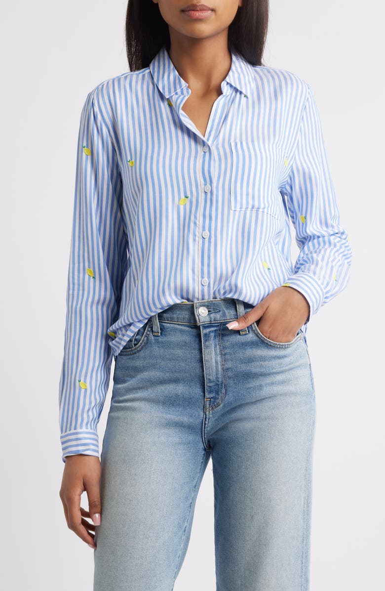 beachlunchlounge Caitlin Embroidered Shirt, Main, color, Lemon Sqeeze