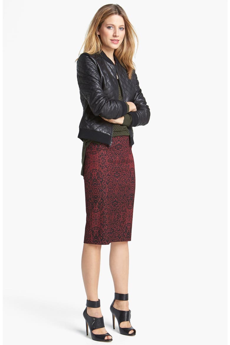 Quilted Leather Bomber Jacket, Alternate, color, BLACK