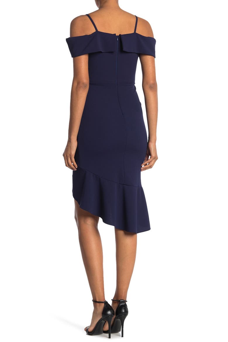 Cold Shoulder Ruffle Hem Midi Dress, Alternate, color, NVY