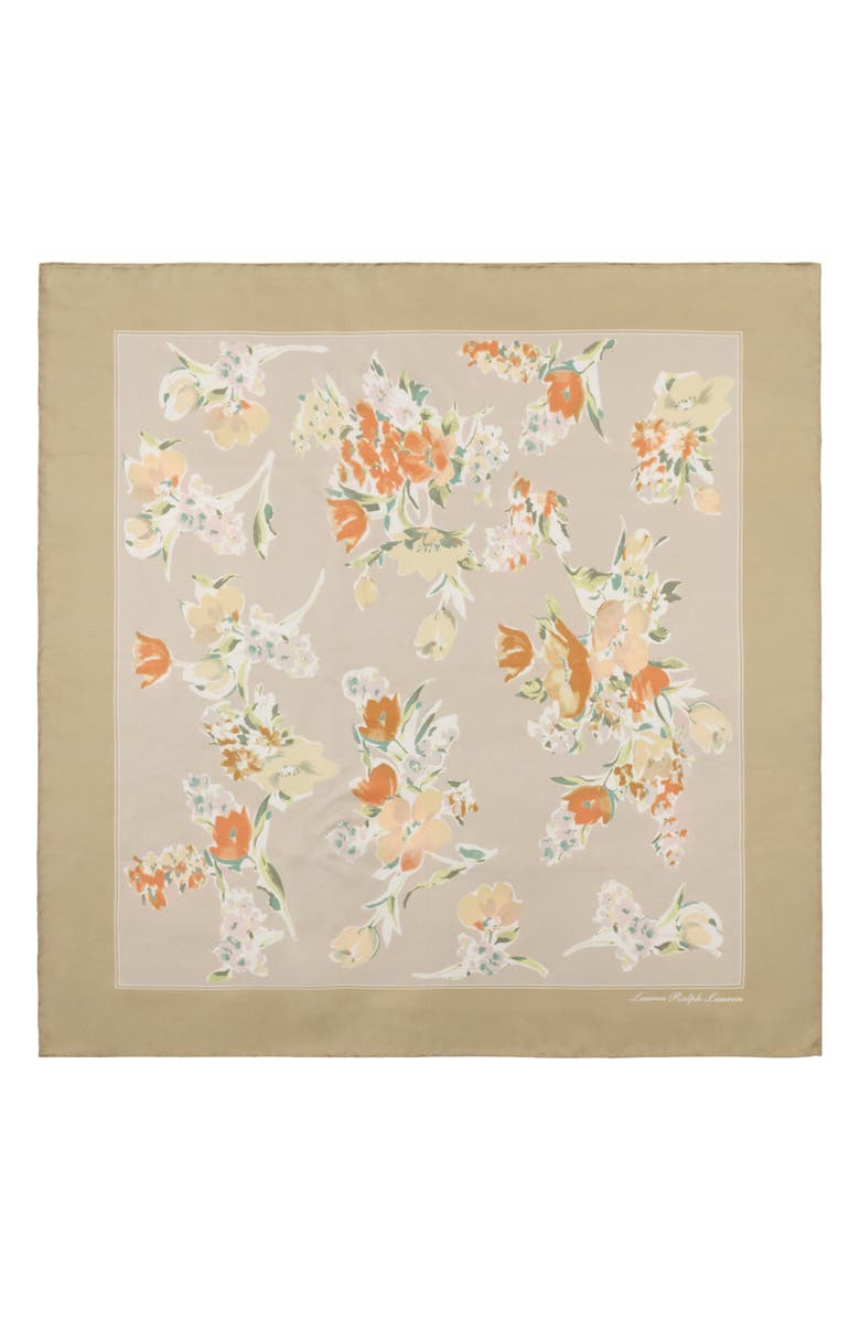 Lauren Ralph Lauren Small Floral Silk Square Scarf, Alternate, color, Ginger Tan