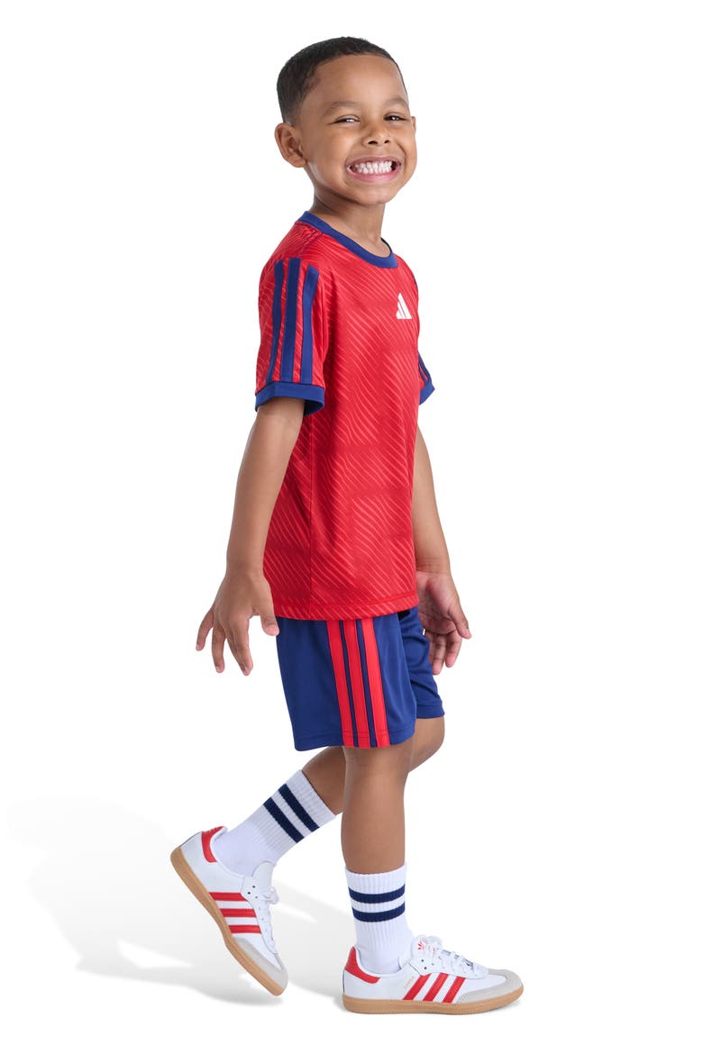 Soccer Top & 3-Stripes Shorts Set, Alternate, color, PURE RUBY