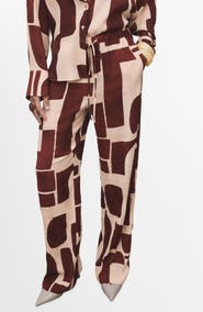 MANGO Geometric Print Wide Leg Drawstring Pants