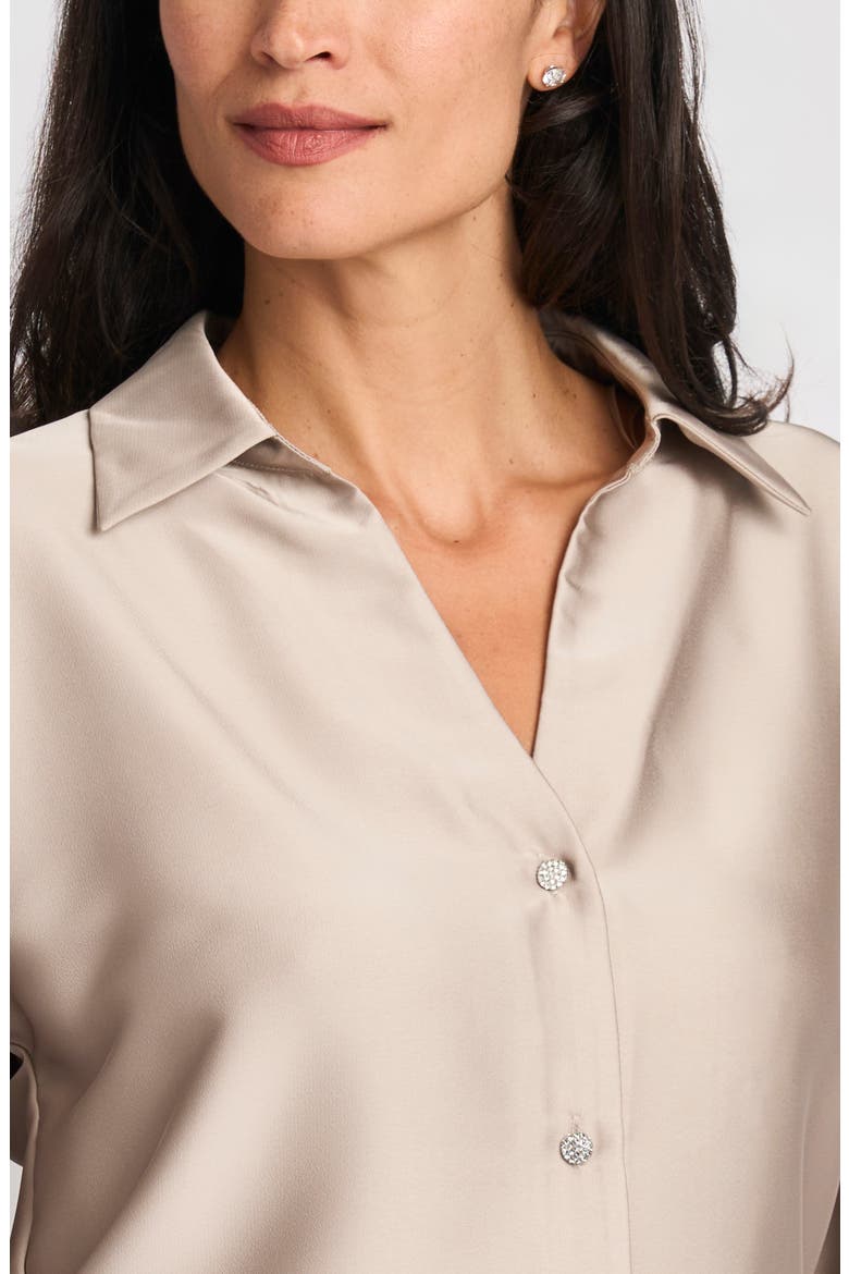 Long Sleeve Button Front Satin Shirt, Alternate, color, PURE CASHMERE