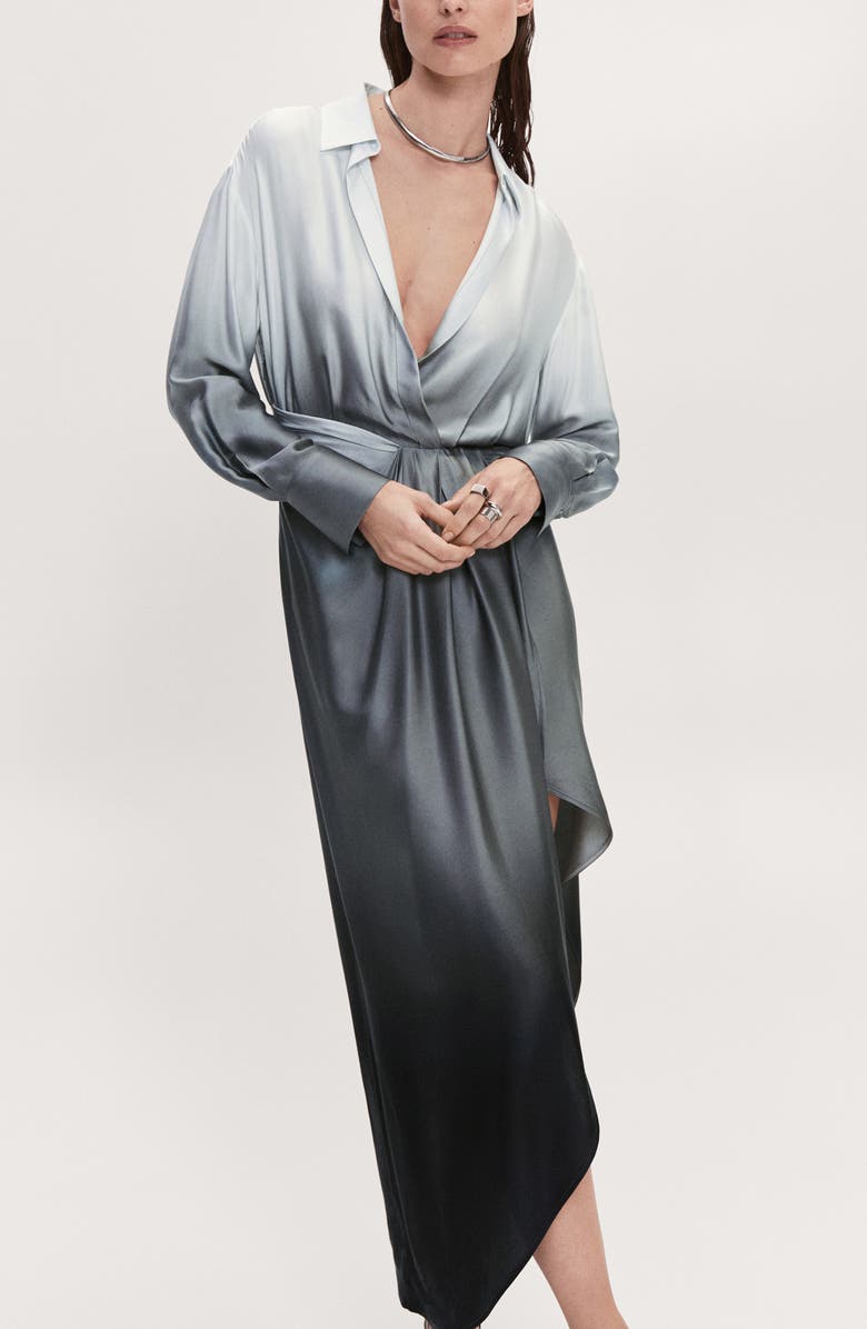 MANGO Ombré Long Sleeve Asymmetric Hem Shirtdress, Alternate, color, 