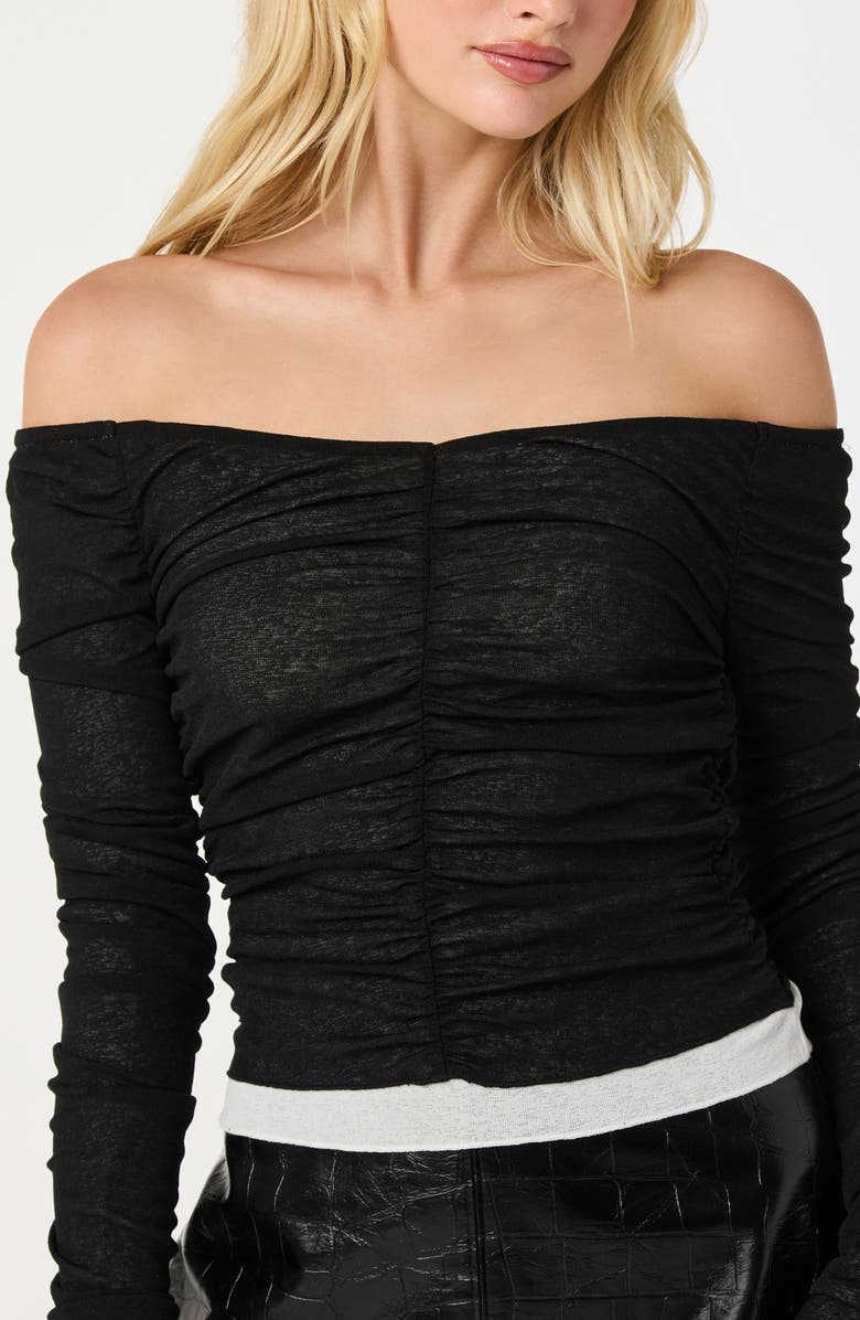 ASTR the Label Ruched Off the Shoulder Top, Alternate, color, Black