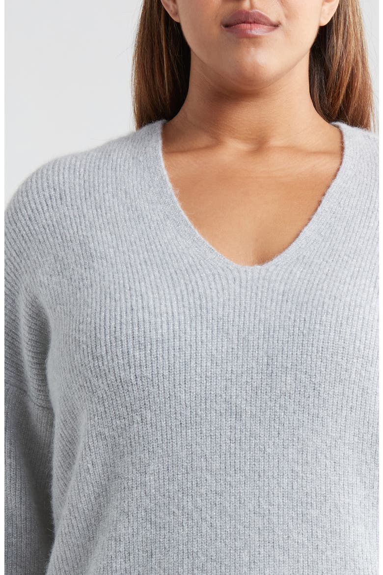 Sparkle V-Neck Sweater, Alternate, color, GREY HEATHER- SILVER LUREX