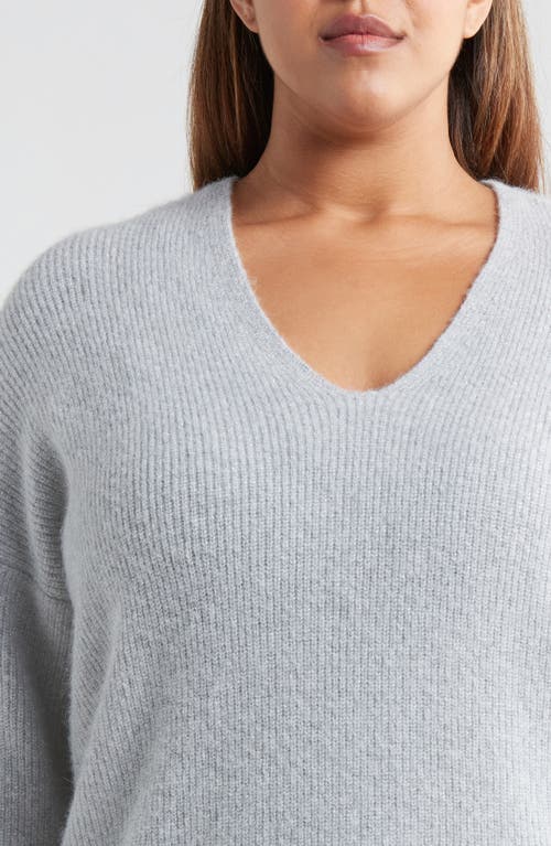 Nordstrom Sparkle V-neck Sweater In Grey Heather- Silver Lurex