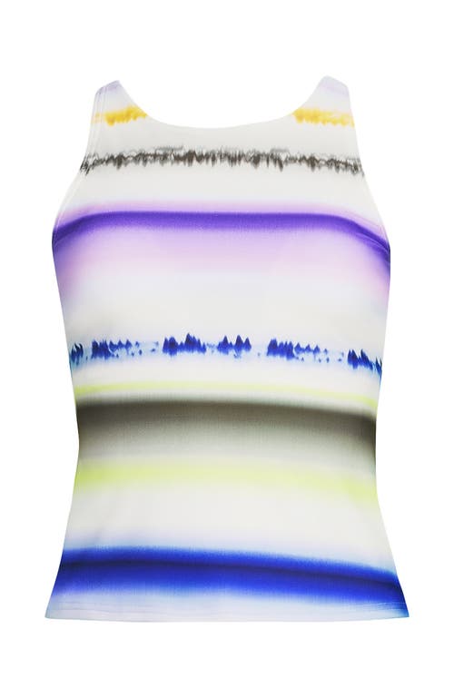Lands' End Tugless High Neck Strappy Back Tankini Swimsuit Top In Egret White Multi Ombre Stripe