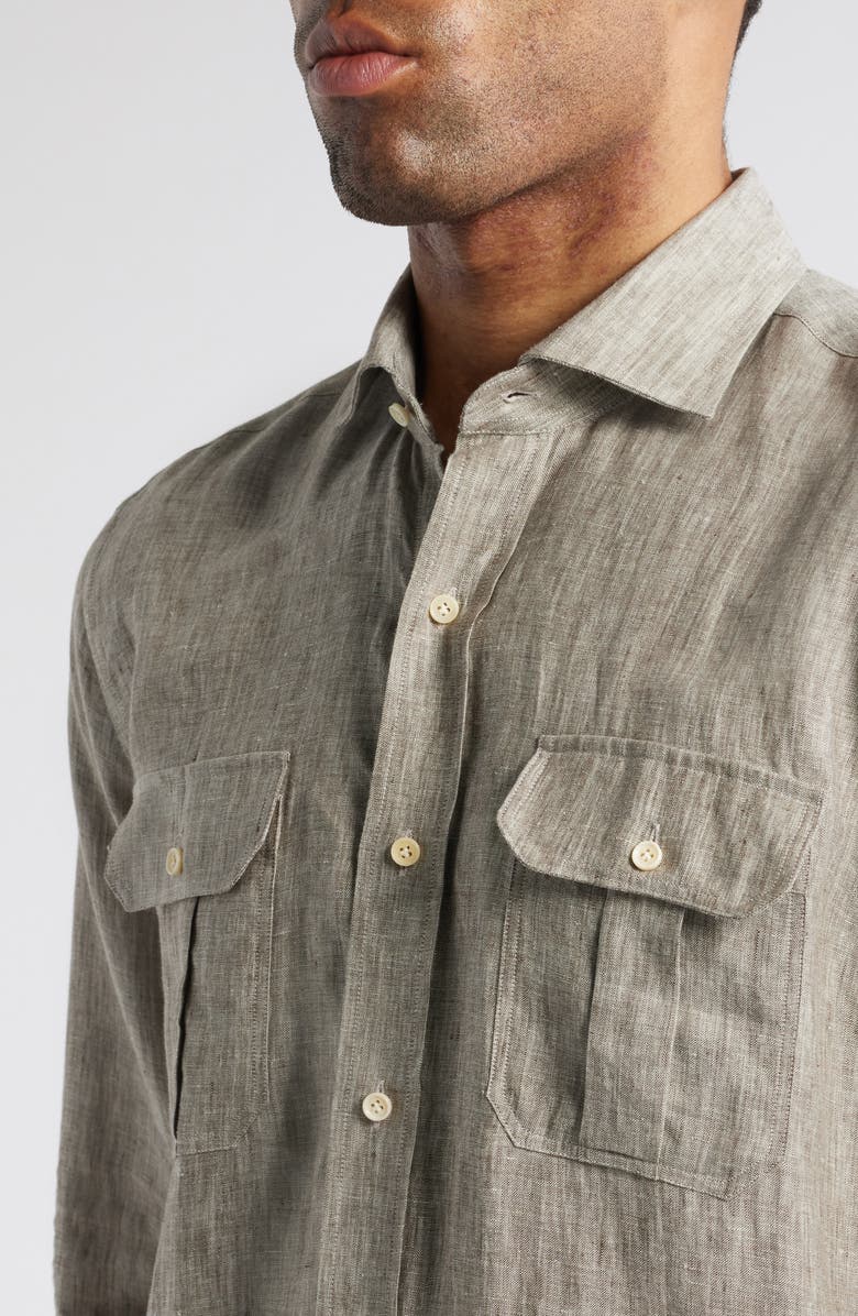 Peter Millar Crown Crafted Postiano Linen Sport Shirt, Alternate, color, Cheshire Brown